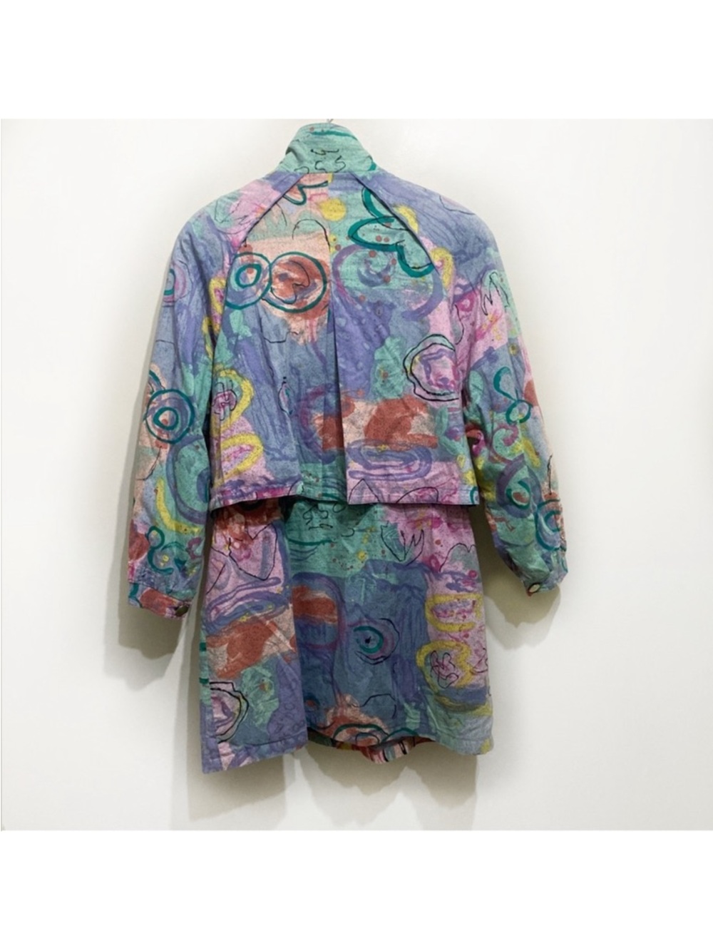Vintage 90s Jacket Zip Up Size Medium Oversized Abstract Scribble Pastel Print - Picture 3 of 15
